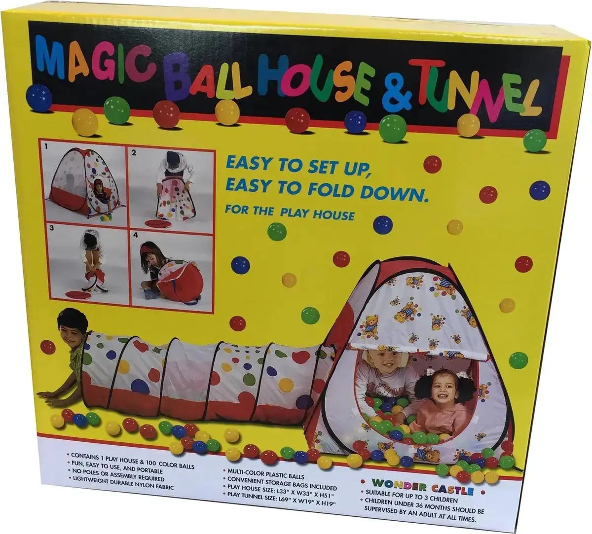 بيت الكرات السحري مع نفق و100 كرة ملونة للأطفال.